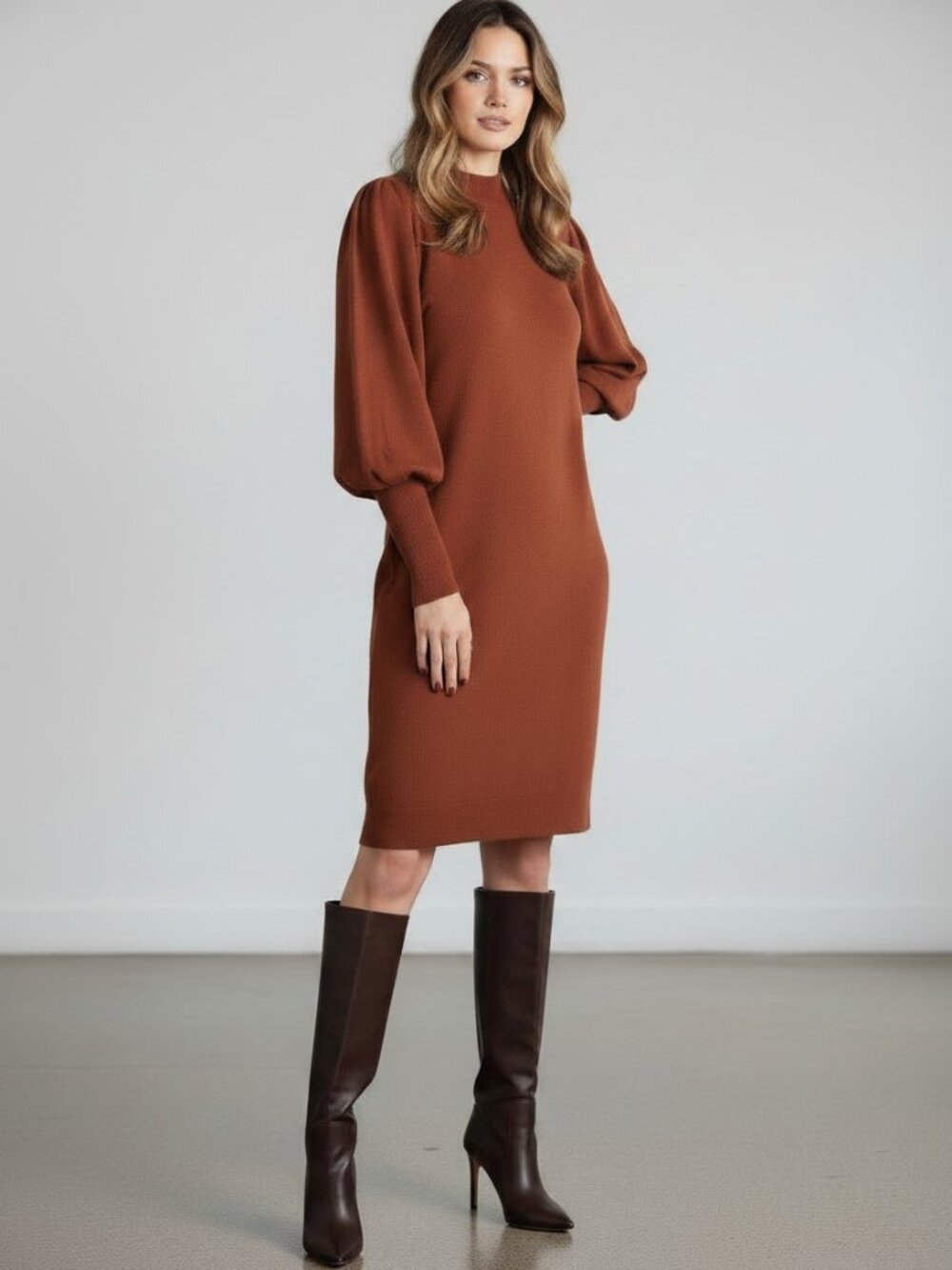 NWT Vince Camuto Balloon Sleeve Sweater Dress Rust S